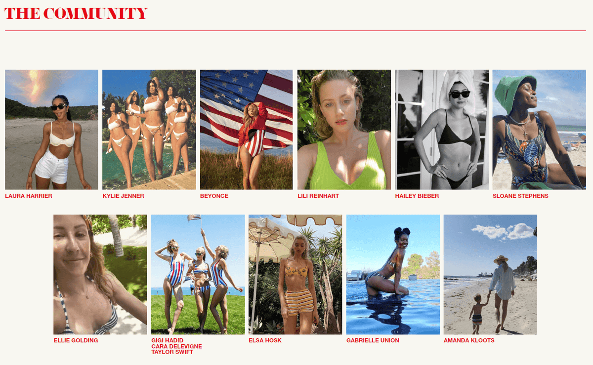 Collage of people in swimwear under the heading The Community.