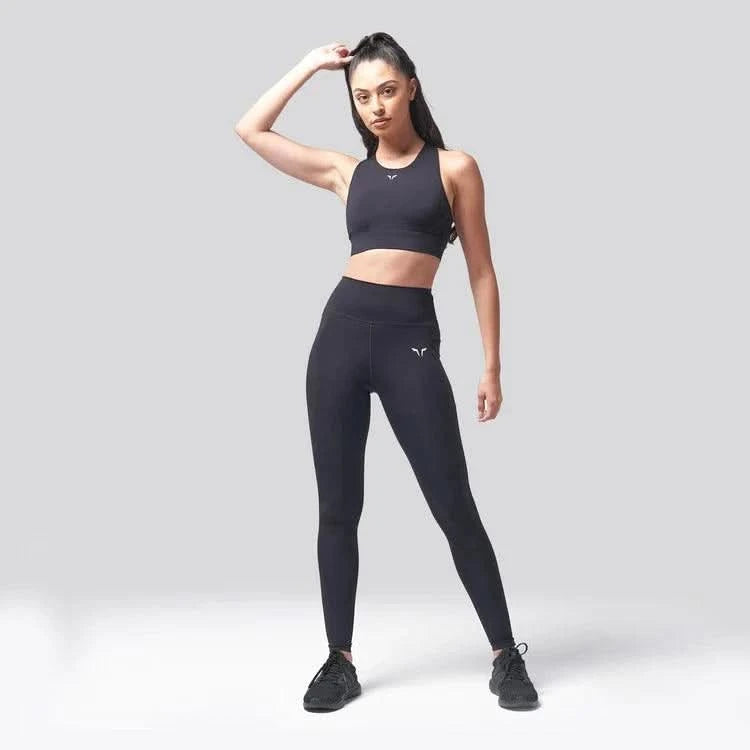 Leggings-konur-kvenna-dömur-íþróttaföt-íþróttafatnaður-æfingaföt-æfingafatnaður-ræktarföt-svartar-Essential - uppháar - leggings - háar - í - mittið