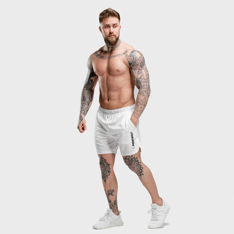 Stuttbuxur - karlar - herra - Íþróttaföt - íþróttafatnaður - æfingaföt - æfingafatnaður - ræktarföt - SQUAT - WOLF - SQUATWOLF - Ludus.is - white - hvítar - Crossfit - hlaup