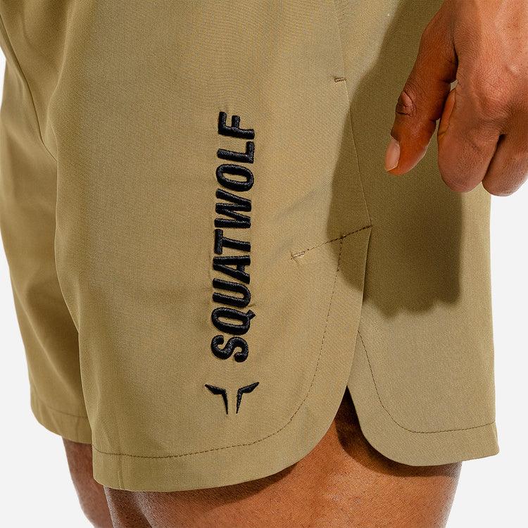 Stuttbuxur - karlar - herra - Íþróttaföt - íþróttafatnaður - æfingaföt - æfingafatnaður - ræktarföt - SQUAT - WOLF - SQUATWOLF - Ludus.is - taupe - ljósbrúnar - Crossfit - hlaup