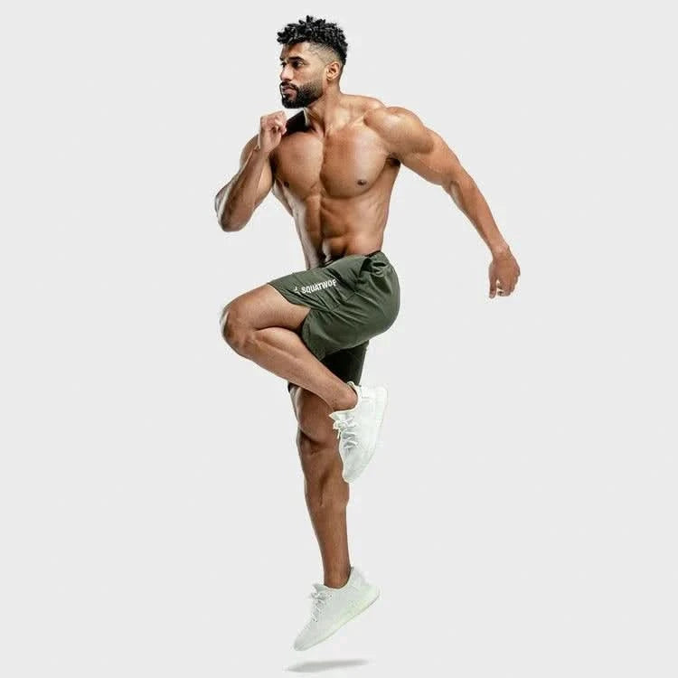 Stuttbuxur - karlar - herra - Íþróttaföt - íþróttafatnaður - æfingaföt - æfingafatnaður - ræktarföt - SQUAT - WOLF - SQUATWOLF - Ludus.is - olive - grænar - Crossfit - hlaup