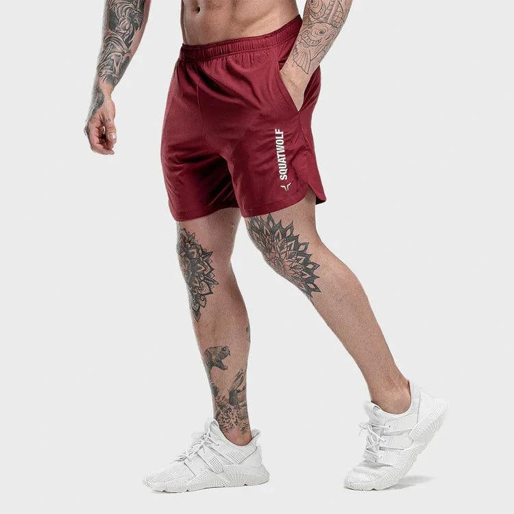 Stuttbuxur - karlar - herra - Íþróttaföt - íþróttafatnaður - æfingaföt - æfingafatnaður - ræktarföt - SQUAT - WOLF - SQUATWOLF - Ludus.is - maroon - rauðar - Crossfit - hlaup