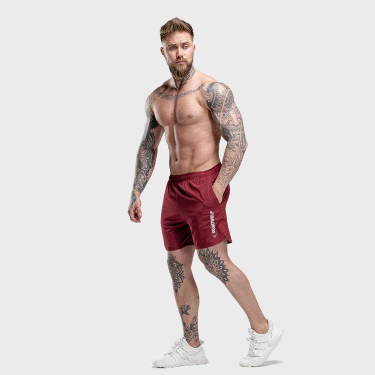 Stuttbuxur - karlar - herra - Íþróttaföt - íþróttafatnaður - æfingaföt - æfingafatnaður - ræktarföt - SQUAT - WOLF - SQUATWOLF - Ludus.is - maroon - rauðar - Crossfit - hlaup