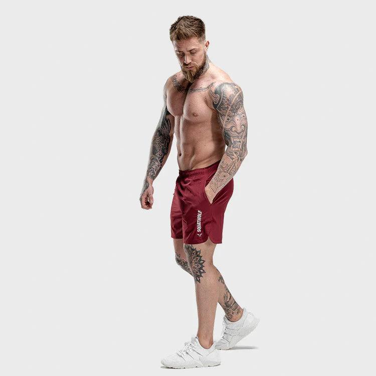Stuttbuxur - karlar - herra - Íþróttaföt - íþróttafatnaður - æfingaföt - æfingafatnaður - ræktarföt - SQUAT - WOLF - SQUATWOLF - Ludus.is - maroon - rauðar - Crossfit - hlaup