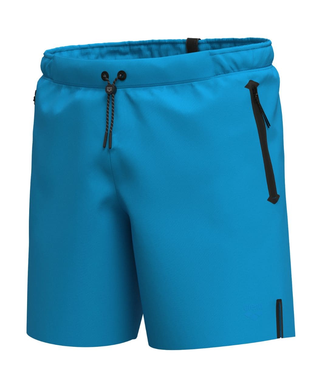 Túrkísbláar Arena Evo Side Zip Pockets Beach Boxer sundbuxur fyrir herra með renndum hliðarvasa, vörumynd á ská að framan.
