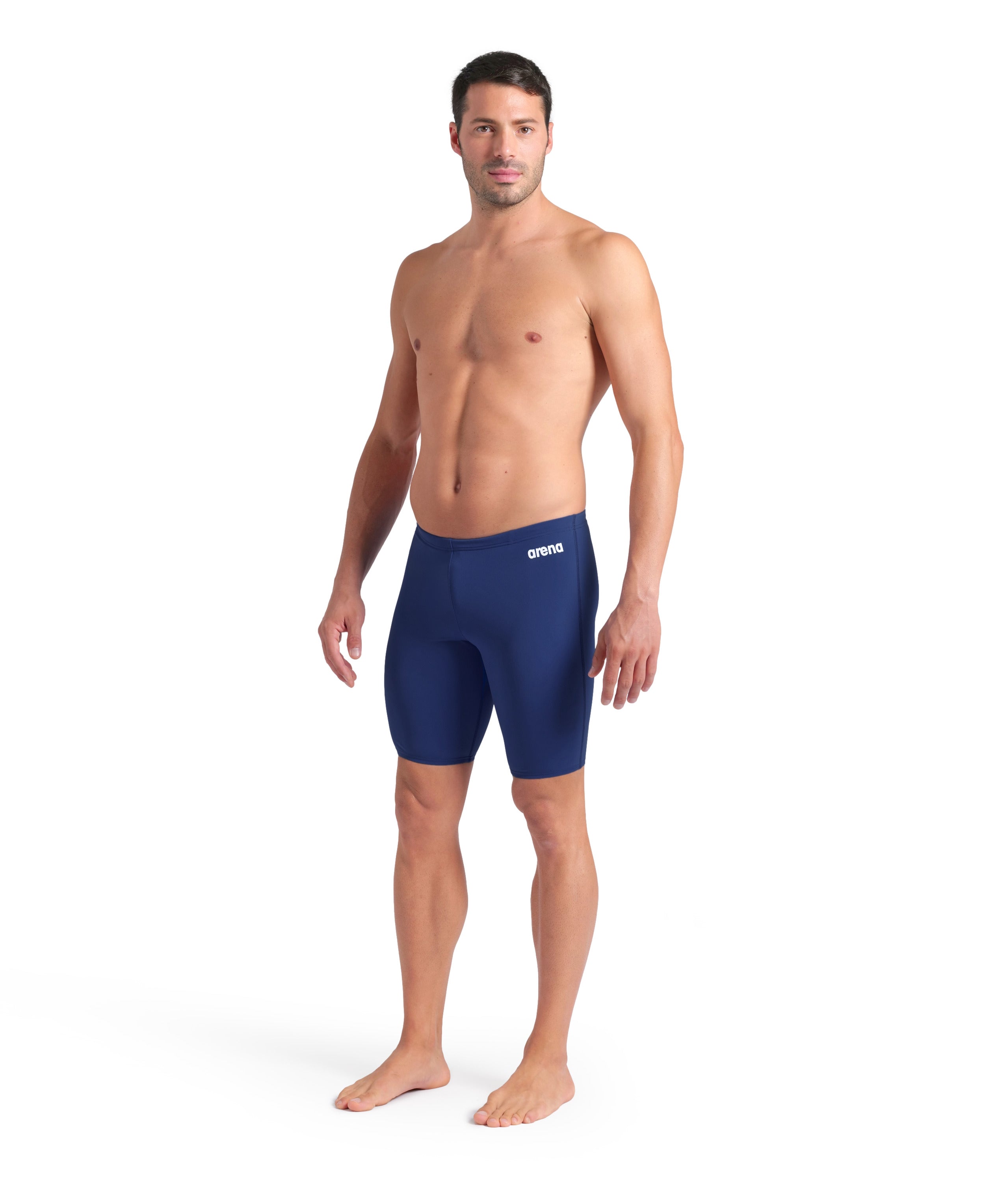 Arena Team Jammer Solid dökkblá sundskýla fyrir herra í aðþröngu jammer-sniði sem situr fyrir ofan hné, skámynd á fyrirsætu