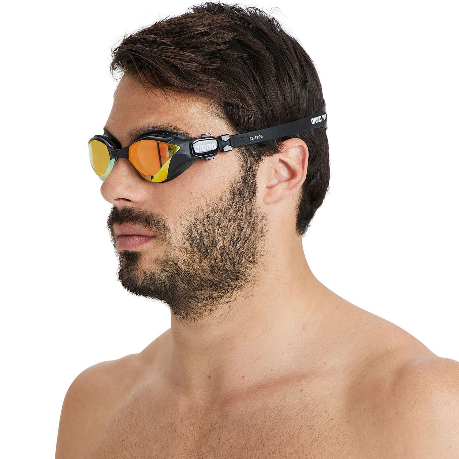 Þríþrautargleraugu-Sundgleraugu-Arena-unisex-konur-karlar-fullorðnir-svört-Cobra-Thriathlon-Swipe-Mirror