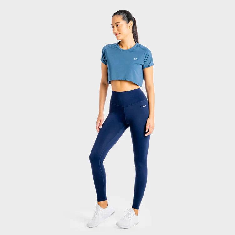 Leggings-konur-leggings-uppháar-í-mittið-íþróttaföt-íþróttafatnaður-æfingaföt-æfingafatnaður-ræktarföt-Bláar-Core-Agile-leggins