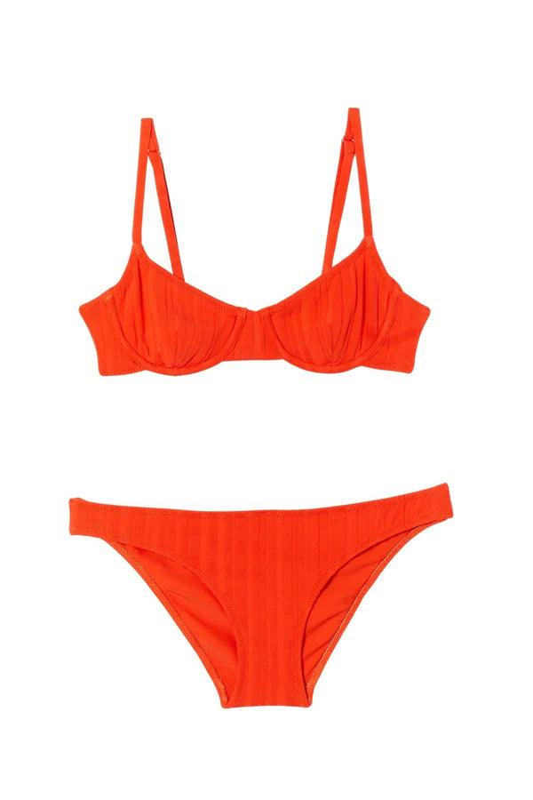 The Eva Solid Rib Candy Red - Bikini Top