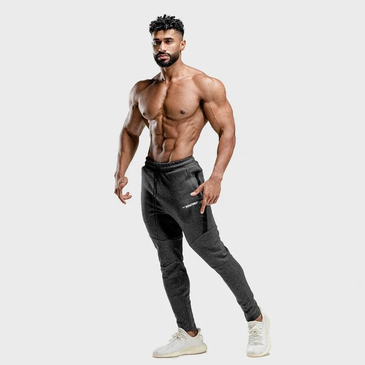 Joggingbuxur - íþróttaföt - karlar - herra -Squatwolf - Warrior joggingbuxur - æfingaföt - íþróttafatnaður - æfingafatnaður - ræktarföt - ræktarfatnaður - gráar #litur-color_melange-grey