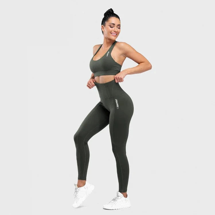 Leggings-konur-leggings-uppháar-í-mittið-íþróttaföt-íþróttafatnaður-æfingaföt-æfingafatnaður-ræktarföt-SQUATWOLF-Ludus.is-Grænar-Warrior-leggings#litur-color_olive