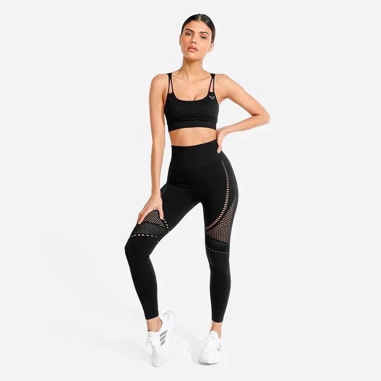 Leggings-saumlausar-konur-leggings-uppháar-í-mittið-íþróttaföt-íþróttafatnaður-æfingaföt-æfingafatnaður-ræktarföt-svartar -Squatwolf - SQUAT - WOLF - Ludus.is #litur-color_black