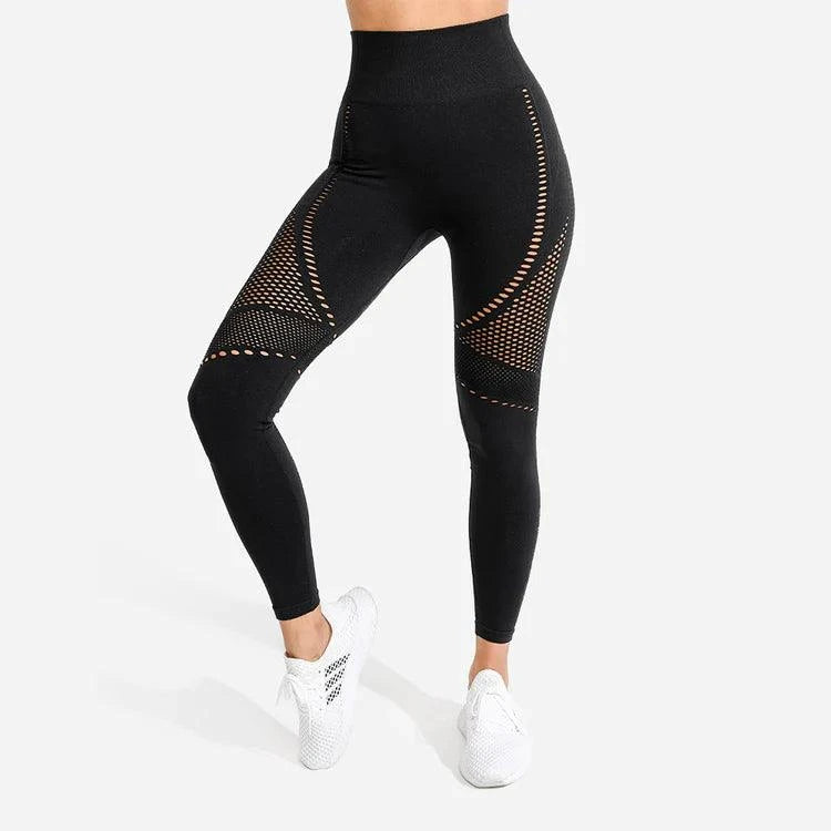Leggings-saumlausar-konur-leggings-uppháar-í-mittið-íþróttaföt-íþróttafatnaður-æfingaföt-æfingafatnaður-ræktarföt-svartar -Squatwolf - SQUAT - WOLF - Ludus.is #litur-color_black